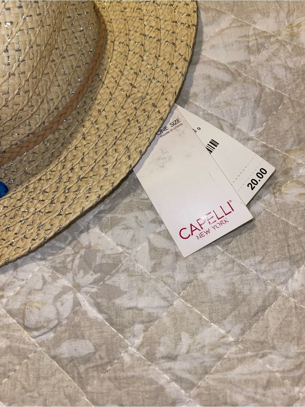 Capelli of New York Kids Natural Straw Sun Hat with Blue and Pink Tassels